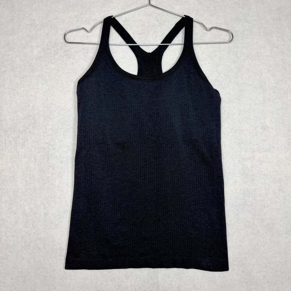 Lululemon Top Womens 8 Black Ribbed Ebb To Street Racerback Tank Black